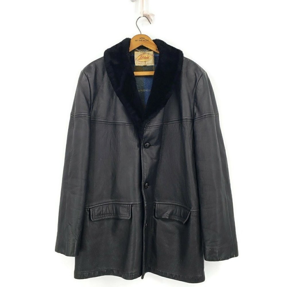 Vintage Lakeland Leather Jacket Mens 42 Wool Flannel Lining Button Front
